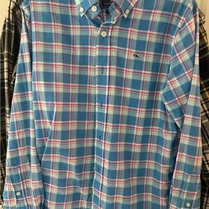 Vineyard Vines, YOUTH M (12-14), EUC Blue and Pink Plaid Shirt